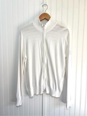 Kate Lord White Full Zip Golf Sweater Jacket Size XL Country Club Perppy
